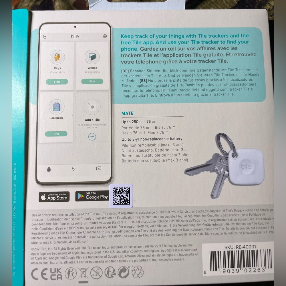 Tile GPS/Bluetooth Trackers Set Of Five